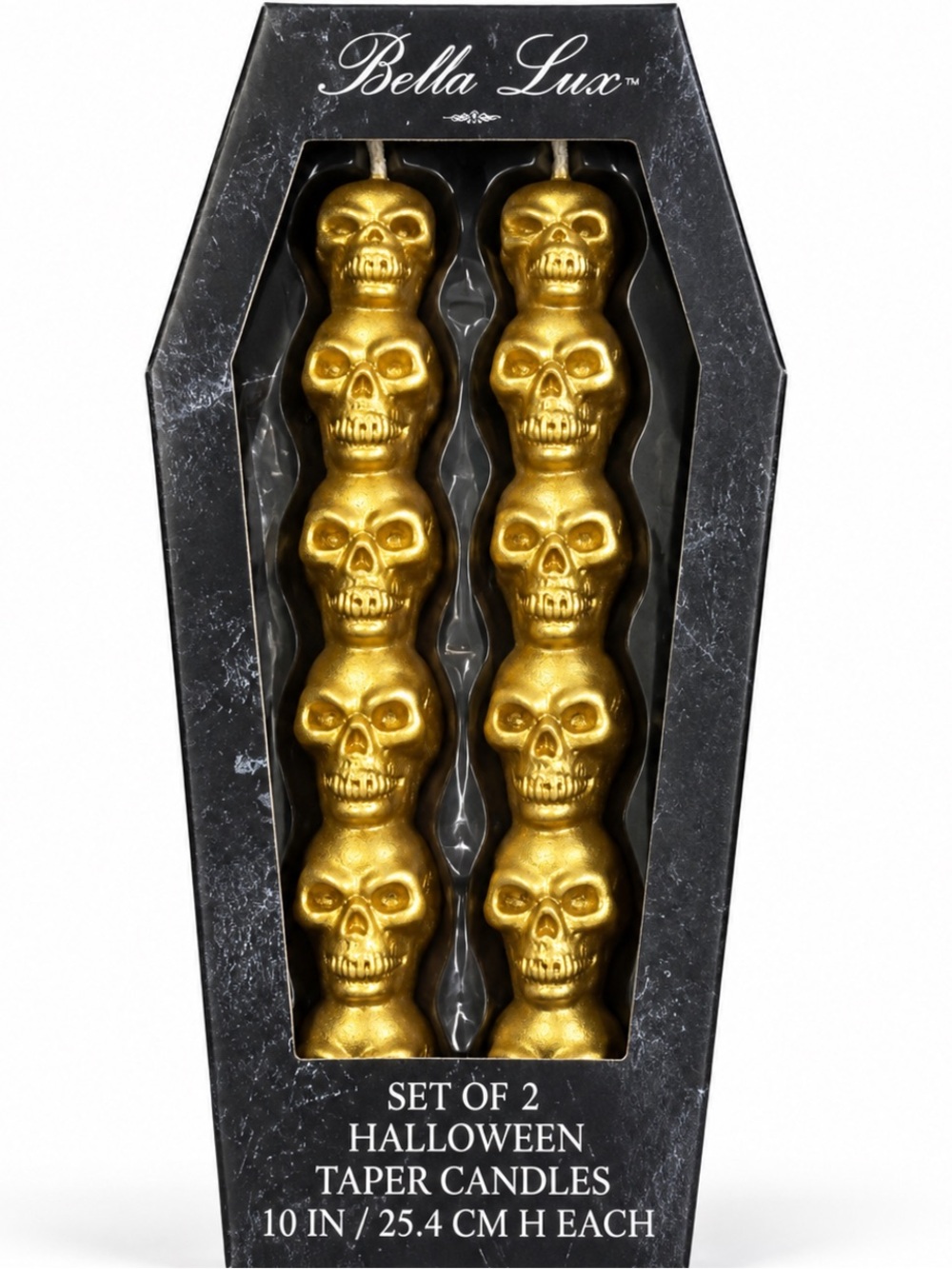 Bella Luxx Gold Skull Taper Candles - Set of 2 Dramatic Halloween Decor